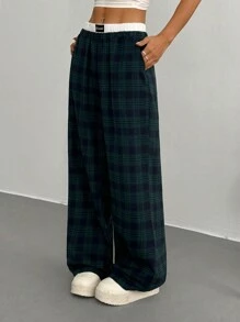 SHEIN EZwear 女式撞色腰带贴片休闲裤 - 綠色 - 查看 4