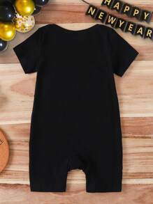 Pelele informal para bebé niño con estampado de letras y fuegos artificiales de manga corta, elegante, adecuado para Año Nuevo, primavera/verano