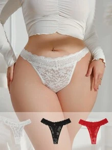 Shein Underwear&Sleepwear Basics Set de 3 piezas Ropa interior de encaje cómoda de talla grande para mujer