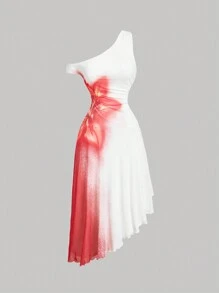 SHEIN MOD Vestido de punto de flores rojas vintage para mujer de talla grande, Vestido largo negro para mujer, Vestido de graduación, Vestido de fiesta, Año Nuevo, San Valentín - Blanco - Ver 1