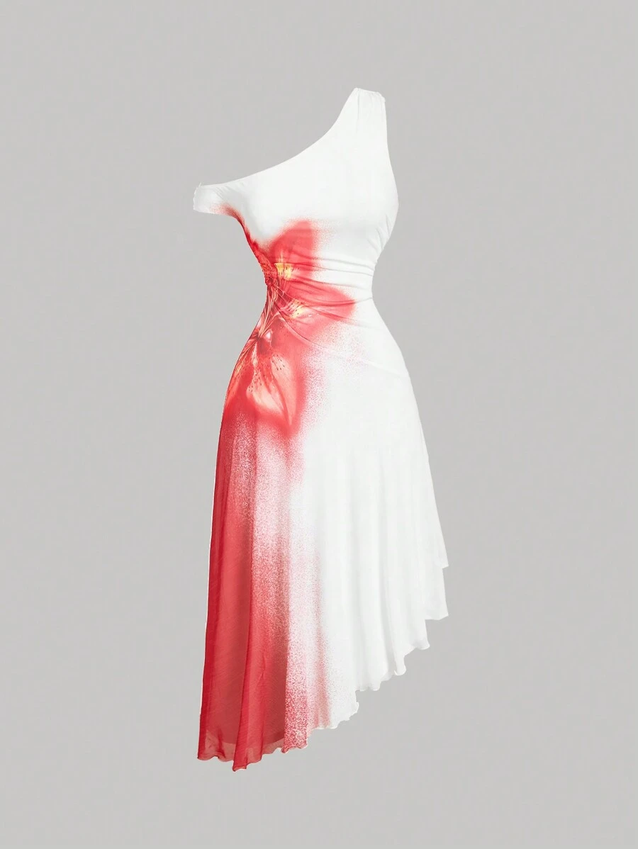 SHEIN MOD Vestido de punto de flores rojas vintage para mujer de talla grande, Vestido largo negro para mujer, Vestido de graduación, Vestido de fiesta, Año Nuevo, San Valentín - Blanco - Ver 1