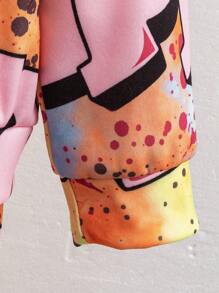 Conjunto de 2 piezas de niña preadolescente con sudadera con capucha y pantalones con estampado gráfico de letras en efecto tie-dye, que muestra un estilo de ropa de calle de moda, adecuado para la escuela, salidas y las temporadas de otoño/invierno
