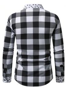 Manfinity Homme Men's Plaid Long Sleeve Single-Breasted Casual Business Shirt, Autumn - Black and White - View 2