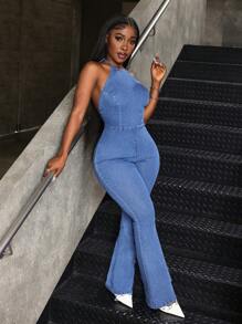 Slaydiva 性感女式紧身牛仔背带裤和连体衣 - 藍色 - 查看 7