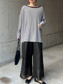 FRIFUL Women's Black Wide Leg Straight 7/8 Pants, Spring,Back To School Clothes - Black - View 2