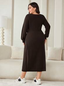 Mulvari Plus Size Solid Color Long Sleeve Sweater Dress, Minimalist Fashion For Casual Daily Wear