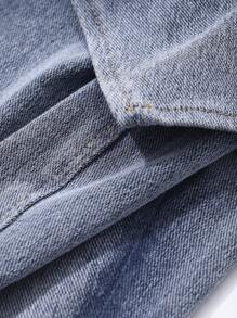 DAZY 女士简约露肩牛仔衬衫，休闲日常穿着 - 中等水洗藍 - 查看 7