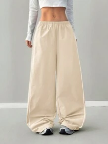 Coolane Women's Streetwear Basic Banded Texture Decoration Straight Pants - Apricot - View 4