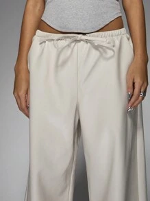 MISSGUIDED 紧身腰带仿皮长裤，配有抽绳办公室服装