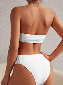 SHEIN Swim Summer Beach Twist Front Bandeau Bikini Set - White - View 2
