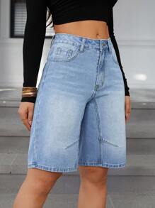 SHEIN Essnce Women's Casual Washed Loose Denim Shorts
