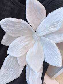 SHEIN Clasi Women's Standard Size Crew Neck Sleeveless Floral Decor Cinched Waist Slim Fit Cropped Tank Top