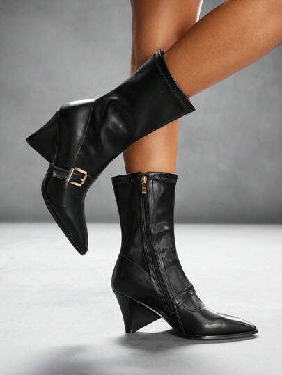 CUCCOO SZL Sharp Pointed Toe Snake Pattern Fashion Sexy Stylish Chunky Heel Mid-Calf Boots For Women,Suitable For All Seasons For Christmas And New Year Holiday