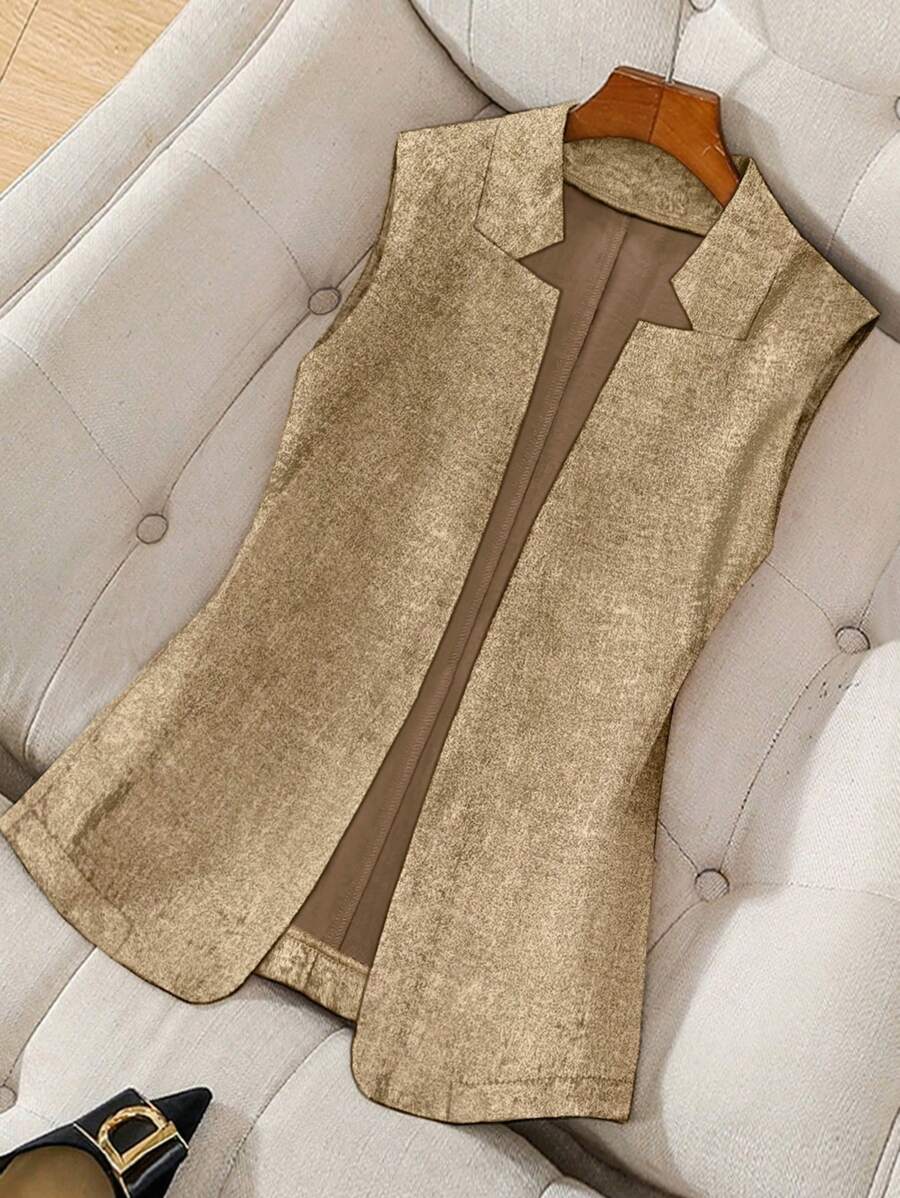 Franclia 女士无袖简约开衫上衣，休闲日常穿着 - 金色 - 查看 1