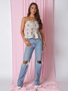 COSMINA 女士花卉印花荷叶边系带吊带背心 - 彩色 - 查看 3