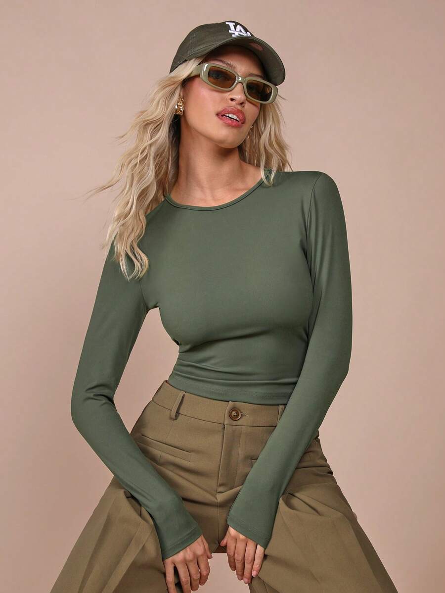 COSMINA Women's Basic Forest Green Long Sleeve Tops