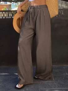 Livesso Quần ống đứng phong cách Boho cho nữ đi biển và nghỉ lễ - màu nâu - Xem 8