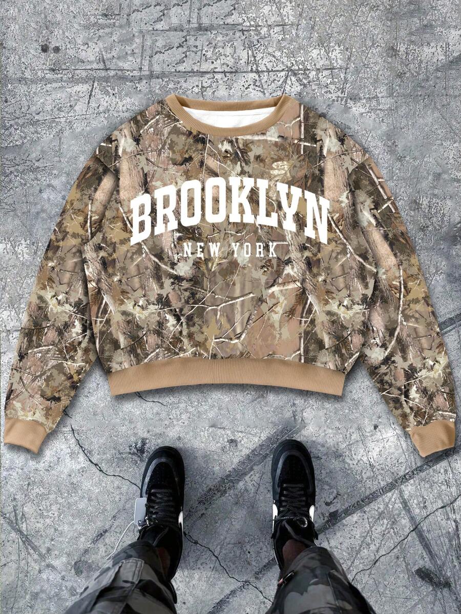 Manfinity Dauomo Men's Branch & Leaf Camouflage Pattern Printed Sweatshirt - Multicolor - View 1