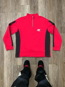 PAVTROS Manfinity Streetrush Long Sleeve, Manfinity Streetrush Men's Half-Zip Contrast Stitching Pullover Sweatshirt, Loose Fit, Autumn And Winter, Star Logo, Graphic Men - Multicolor - View 6