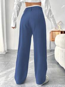 SHEIN Unity 女士纯色休闲时尚办公裤 - 寶藍色 - 查看 2