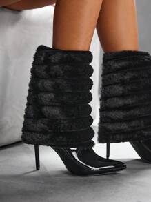 CUCCOO SZL Women's Pointed Toe Stiletto Furry Layered Sexy Versatile Elegant Black Fashion Mid-Calf Boots & Ankle Boots, Pant-Leg Boots For New Year Outfit, Casual Autumn/Spring Shoes Spring Break Easter - Black - View 6