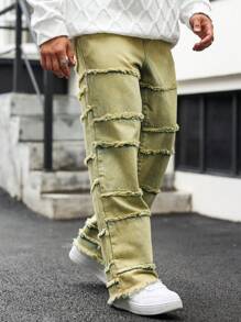 Manfinity EMRG Plus Size Men's Pockets Simple Frayed Edge Casual Jeans - Yellow - View 7