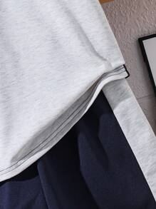 2pcs Tween Boy Casual Colorblock Letter Graphic Short Sleeve Crew Neck T-Shirt & Elastic Waist Pants Set, Suitable For Autumn, Spring, Summer, Ideal For Outdoor Play, School, Street Style, Party And Leisure