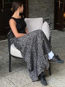 DAZY 女士豹纹简约长裙，休闲日常穿着 - 灰色 - 查看 4