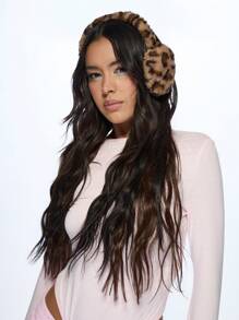 MISSGUIDED Plush Leopard Print Earmuffs Winter Ear Warmers Soft Fuzzy Animal Pattern Cold Weather Accessories Fashion Ear Covers Cozy Holiday Gift