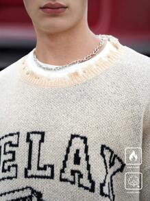 Manfinity Hypemode 休闲男士长袖套头毛衣，带有极简主义图形色块细节，适合日常穿着、外出、朋友聚会 - 彩色 - 查看 6