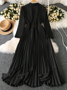 SHEIN Unity 1 chiếc váy xếp ly công sở thanh lịch màu trơn dành cho nữ - màu đen - Xem 2