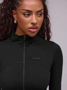Musera Sport High Neck Full Zip Up Contour Long Sleeve Active-Wear Top Jacket , Padel, Tennis, Pickleball Gym Fitness Fall Winter - Black - View 3