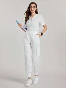 TaskEZ Effen kleur V-hals korte mouw top en broek verpleegkundig scrub uniform set