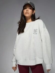 MISSGUIDED PLUS Áo nỉ thêu logo cổ điển cỡ lớn thường ngày mặc ở nhà thể thao thu đông ấm áp mặc dạo phố quần áo thể thao thiết yếu - Màu Xám nhạt - Xem 5