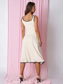 COSMINA Women's Color Block Trim Round Neck Sleeveless Simple Casual Dress