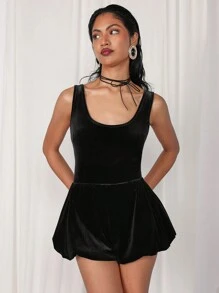 COSMINA 女士纯色圆领无袖连体衣 - 黑色 - 查看 4