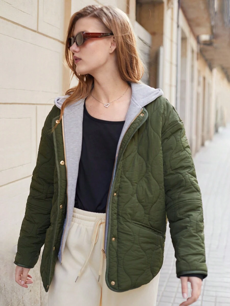 Maija Women's Hooded Solid Color Long Sleeve Simple Casual Jacket For Daily Wear ,Festival