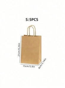 SHEIN Set de 5 o 20 bolsas de papel kraft con asas, bolsas de regalo de unicolor minimalista en forma de rectángulo, bolsas de transporte, adecuadas para fiestas, compras, Navidad