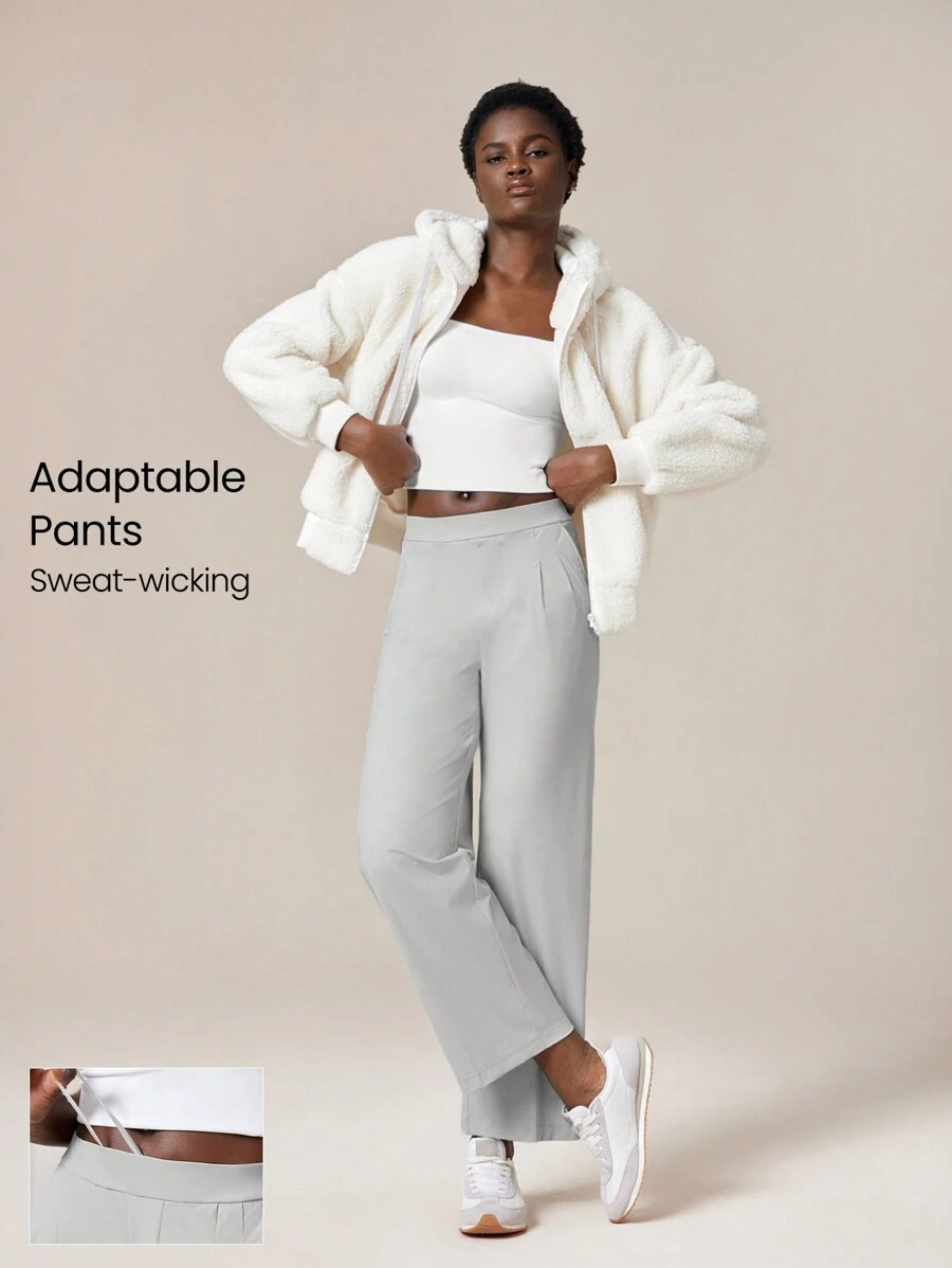 GLOWMODE Boss Moves Adjustable Drawstring Wide-Leg Work Pants With Side Pockets Daily Casual - Grey - View 1