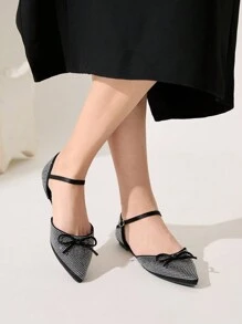 CUCCOO CHICEST Women's Black Satin Pointy Toe Rhinestone Flat Slip-On Shoes Spring Shoes Spring Break Easter - Black - View 5