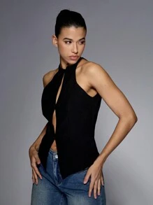 MISSGUIDED Áo ghi lê khoét nơ phía trước - màu đen - Xem 1