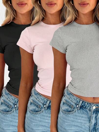 INAWLY 休闲纯色圆领短袖T恤，夏季百搭