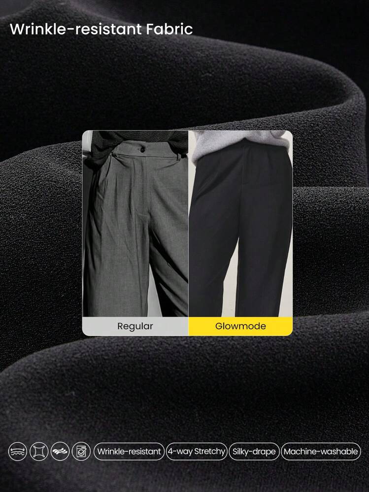 GLOWMODE Power Hour 抗皱弹力易穿高腰锥形工作裤，带侧袋，日常休闲工作 - 黑色 - 查看 4