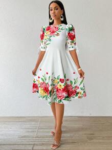 SHEIN Lady Abiti da cerimonia eleganti per matrimoni e occasioni invernali, abiti lavorati a maglia con collo rotondo, bianchi, adatti per l'ufficio e le vacanze, con maniche a tre quarti, per donne - Rosso - Visualizzare 3