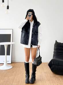 Coolane Chaqueta de mezclilla para mujer de talla grande estilo urbano - Negro - Ver 5