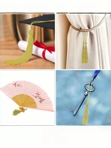 SHEIN 50 PIÈCES franges en soie de 13 cm avec des anneaux en fil d'or | Accessoires artisanaux en vrac pour marque-pages, franges pour toque de graduation, fabrication de bijoux | Décorations pour fêtes, maison, festivals (cadeaux de Noël, Nouvel An)