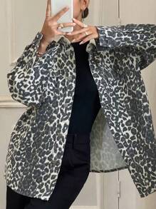 DAZY Women's Autumn Chic Leopard Print Denim Jacket Cheetah Print