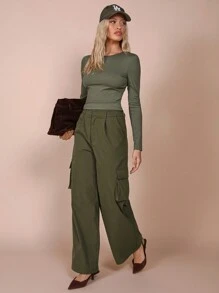 COSMINA Women's Windproof Pocket Straight Leg Long Pants, Brown, Autumn/Winter