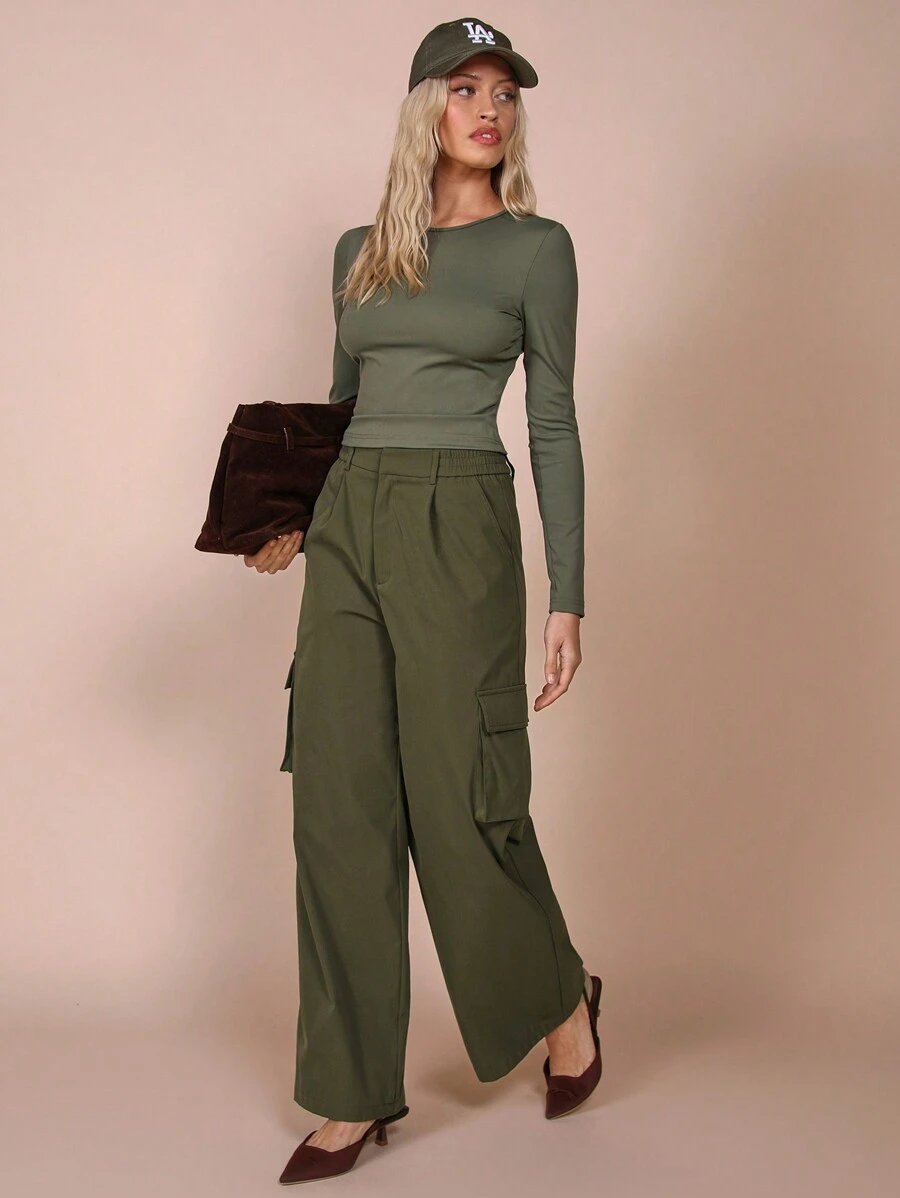 COSMINA Women's Windproof Pocket Straight Leg Long Pants, Brown, Autumn/Winter