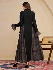 Al Najma Vestido árabe modesto para mujeres con empalme lateral y atar a la cintura, para primavera y verano